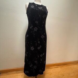 Vintage 90s Byer Studio California Romantic Goth Black Velvet Floral Dress‎ 10
